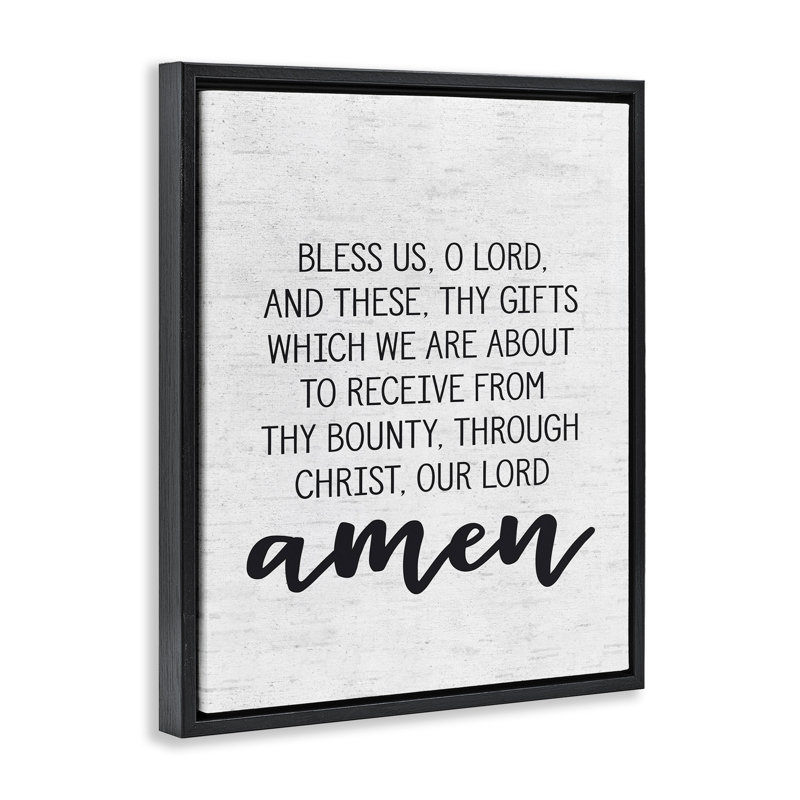 "Bless Us O Lord Before Meal Prayer" par subtilement bouleau, art mural sur toile par lettrage et doublure, H 17 po x l 21 po