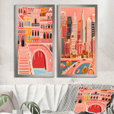 Pop Art Los Angeles Cityscape I - Cityscapes Wall Decor, Industrial Cityscapes, art mural 2 pièces