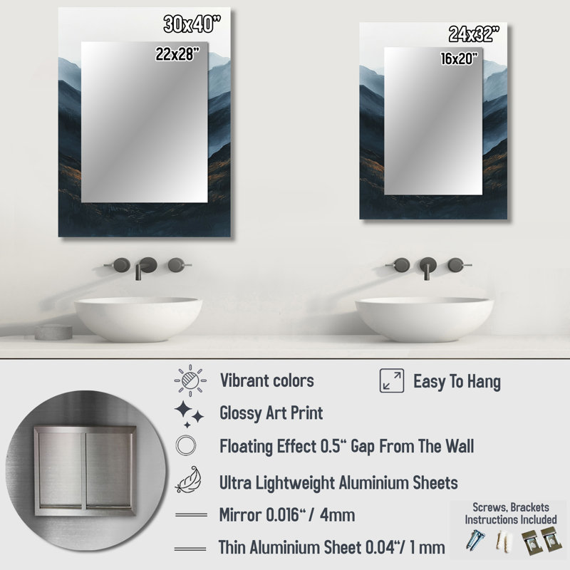 Winter Lake Side Valley Of Tranquility II - Lake Unique Wall Mirror, White Mirror, Printed Metal Art, 32" x 24"