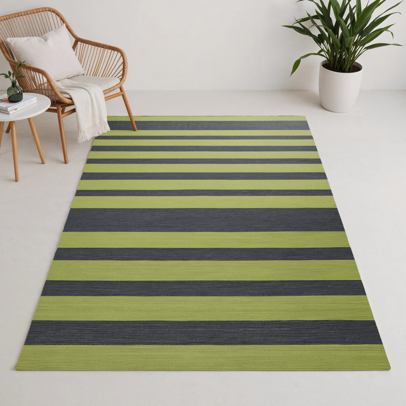 Tapis intérieur / extérieur vert HorizontalStripes, Rectangle 9 pi x 12 pi