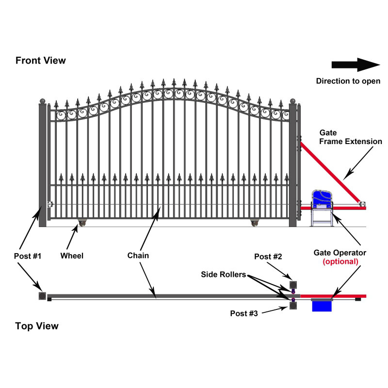 St. Louis Style Black Steel Sliding Driveway Gate with Opener