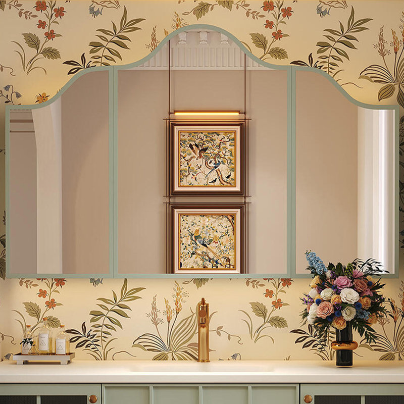 Glass and Solid Wood Wall Bathroom Cabinet, 21.7 "H x55.1"W x 19.7"D, Green