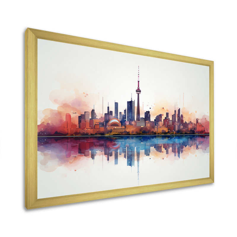 Canada Toronto City II - reproduction sur toile, H 30 po x l 40 po x P 1,5 po, Cadre doré à une seule photo