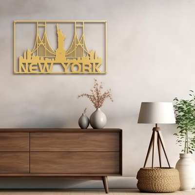 New York City Skyline avec statue de la liberté, décoration murale abstraite moderne, décoration suspendue, décoration murale en métal