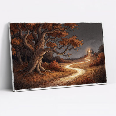 Arbre d'automne et chemin sinueux vers l'observatoire, art mural d'Halloween