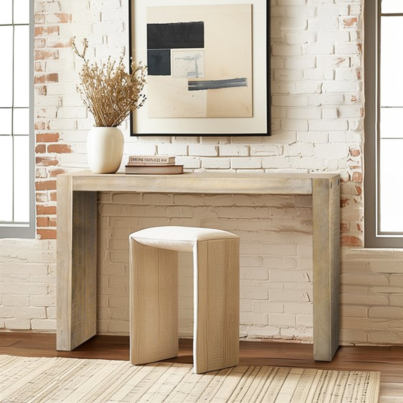 Console de 54 po en bois massif, aspect moderne, finition blé récupéré, pour table de salon en bois, style, différentes utilisations
