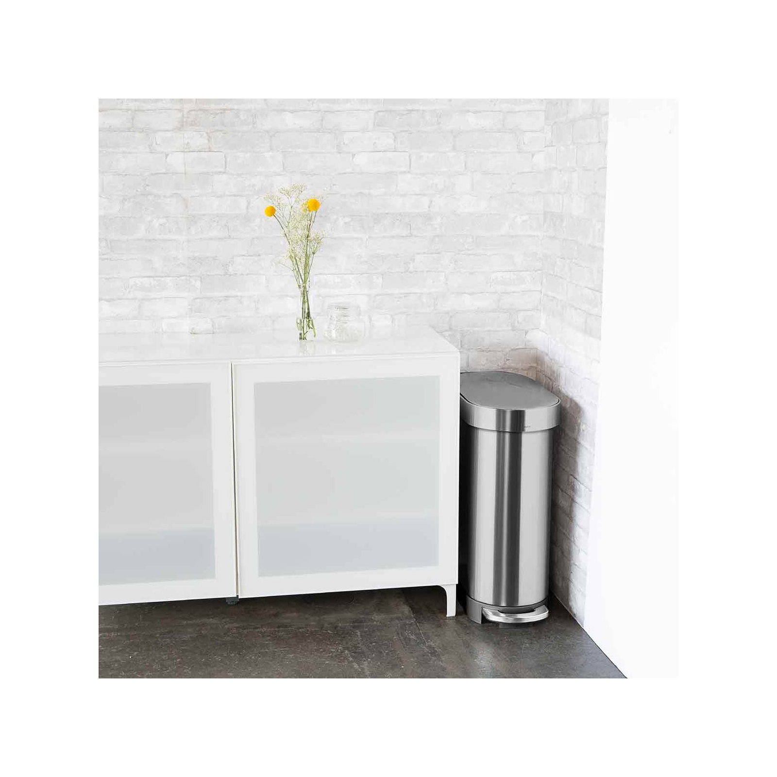 simplehuman 45 Liter / 12 Gallon Slim Hands-Free Kitchen Step Trash Can, Brushed Stainless Steel
