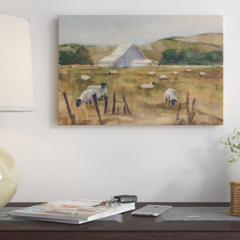 «Grazing Sheep I» par Ethan Harper, reproduction sur toile tendue sur châssis, H 18 po x l 26 po x p 1,5 po, Toile tendue