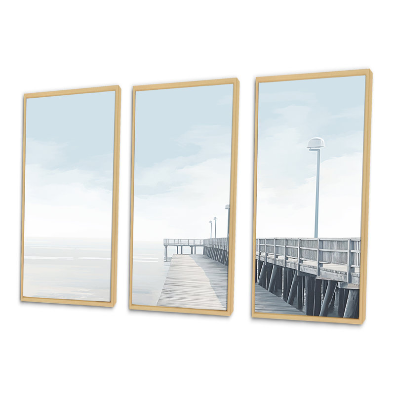 Ensemble d'art mural Rathbone - Coastal Pier, H 28 po x l 36 po x P 1 po, Cadre naturel flottant