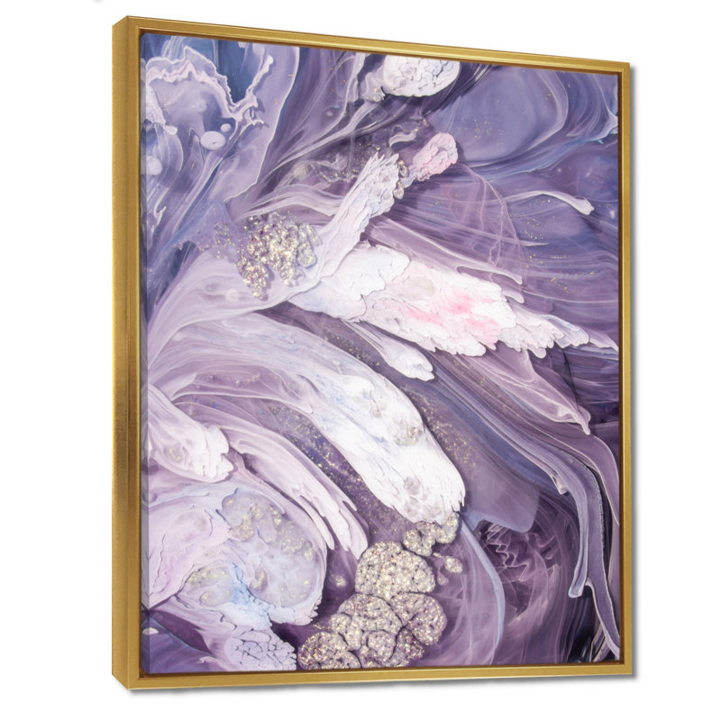 Mauve liquide Art Ripples - art mural moderne sur toile, H 20 po x l 12 po, Reproduction avec cadre flottant, Doré