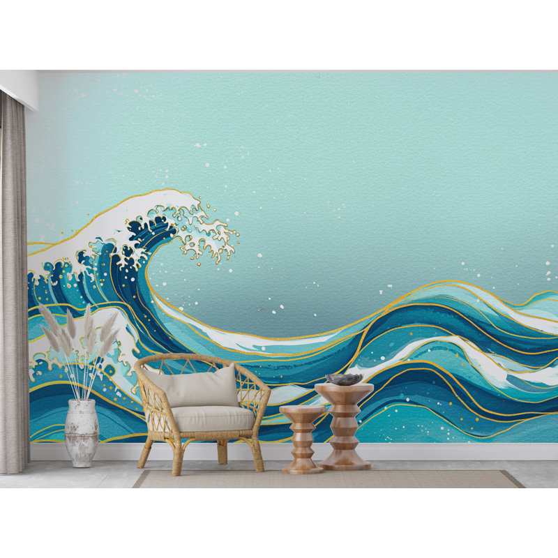 Papier peint aquarelle Ocean Wave, L 120 po x l 80 po, Non tissé