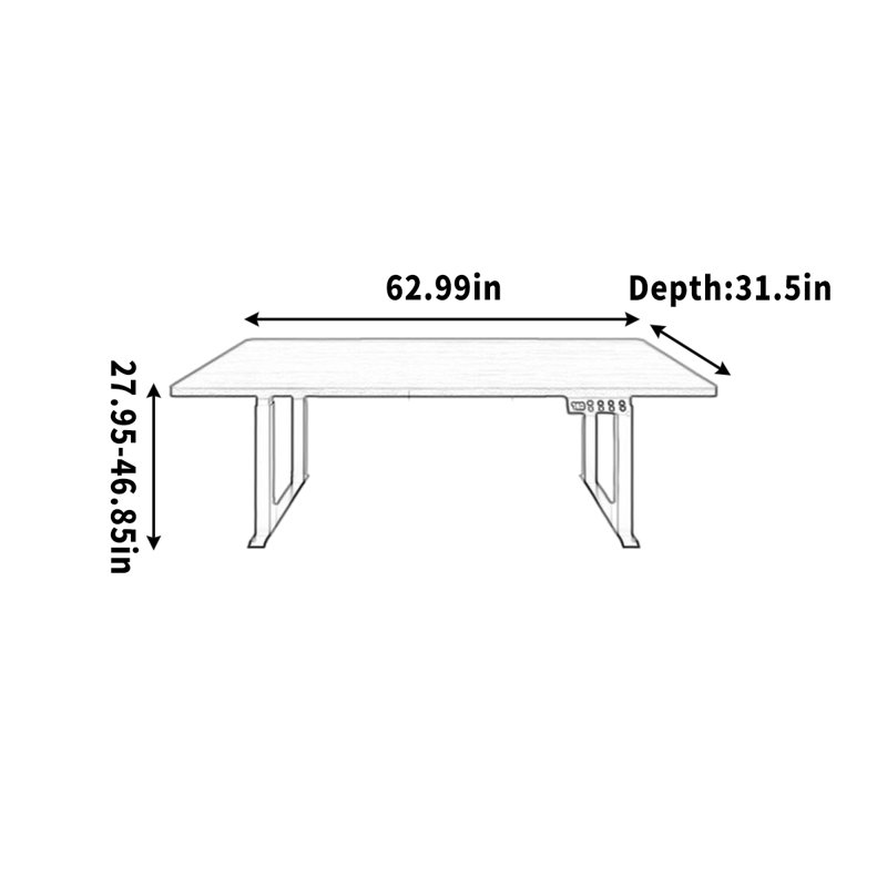 Bureau d'ordinateur à hauteur ajustable, H 46,85 po x l 62,99 po x P 31,5 po