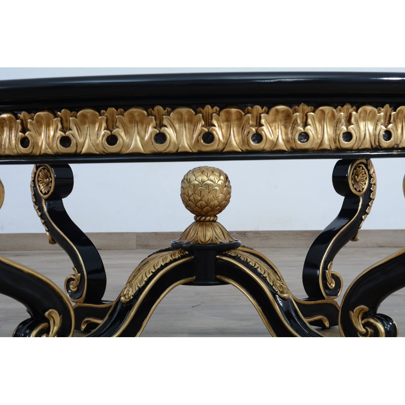 Glass Coffee Table, 20" H x 47" W x 47" D, Black/Antique Dark Gold
