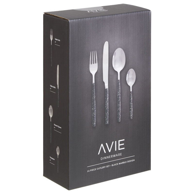 Laith 16 Piece Cutlery Set, Service for 4, Black Marble
