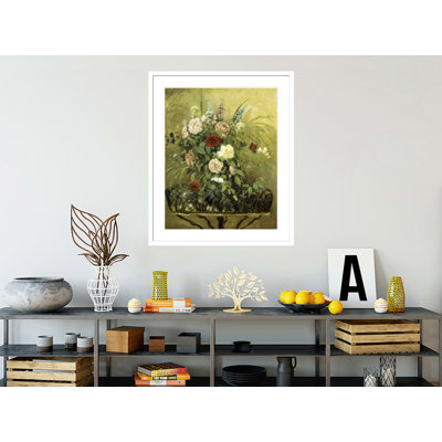 Bouquet de fleurs avec une jardinière en bois rustique par Camille Pissarro, impression giclée encadrée