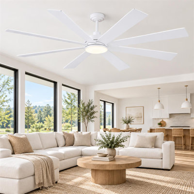 Ventilateur de plafond 72 pouces à 8 pales de style campagne moderne avec lumières et télécommande