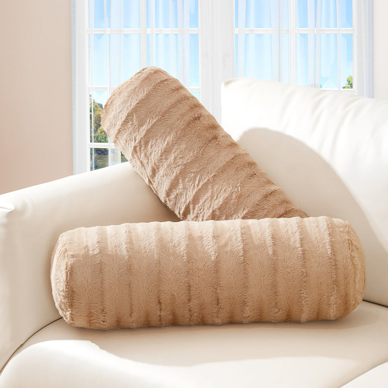 Cheer Collection Faux Fur Bolster Pillow, Sand