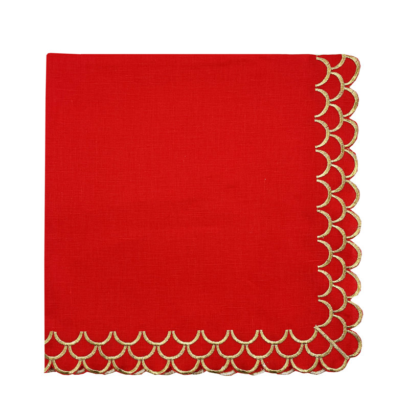 Peacock Linen Napkin, Red