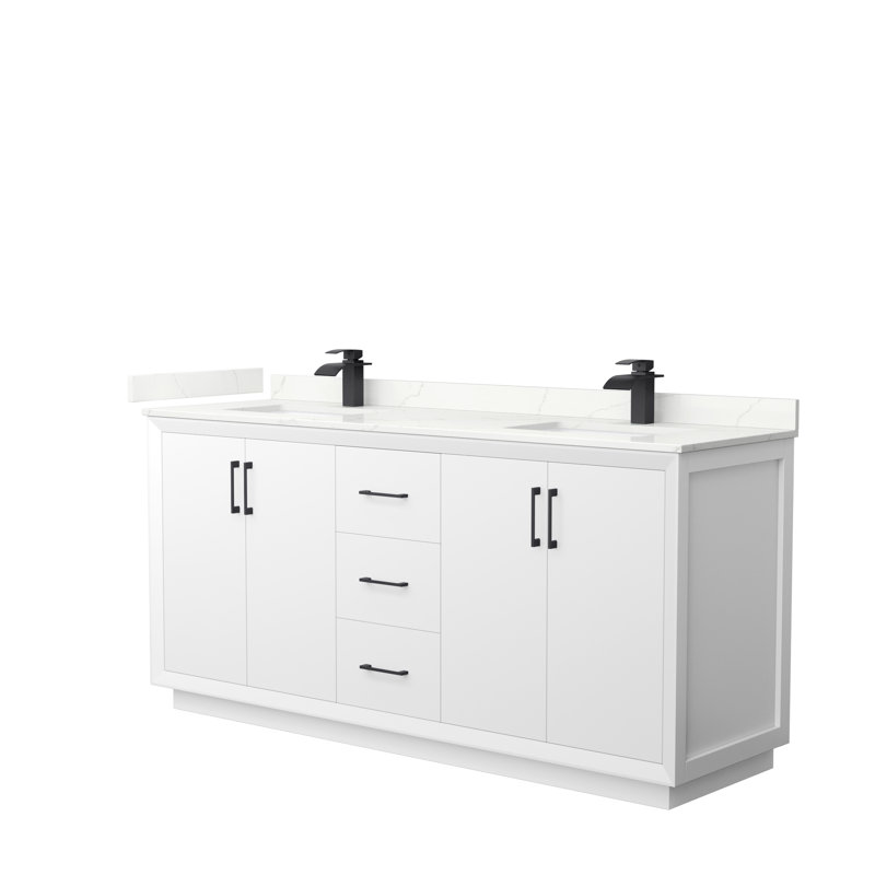 Strada 72'' W Double Vanity, Giotto Quartz, White, Brushed Nickel