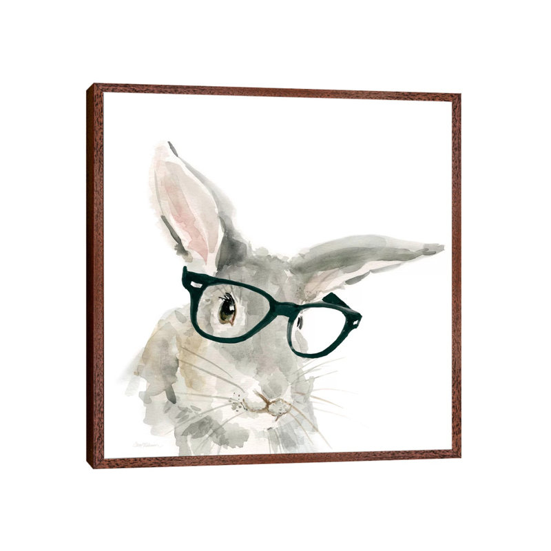 Rabbit 1 Piece Painting on Canvas, 45.72 cm H x 45.72 cm W, Classic Brown Wood Framed Canvas