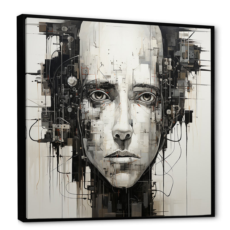 " Robotic Minimalism Portrait II ", 30" H x 30" W x 1" D, Black Floater Framed