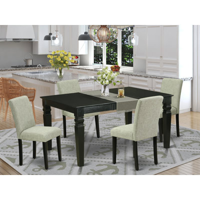 5 Piece Dining Set Includes a Rectangle Dining Room Table with Butterfly Leaf and 4 Shitake Linen Fabric Upholstered Parson Chairs, Black