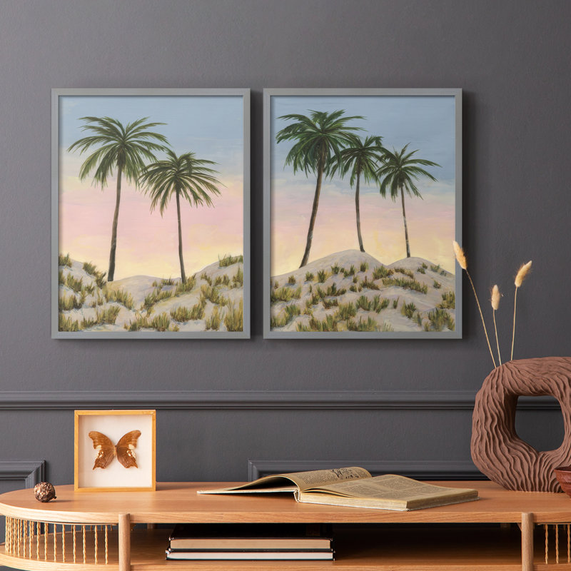 Impression encadrée Sunrise Palms I-Premium - prête à être accrochée - aucun clou requis - aucun clou requis, Vert