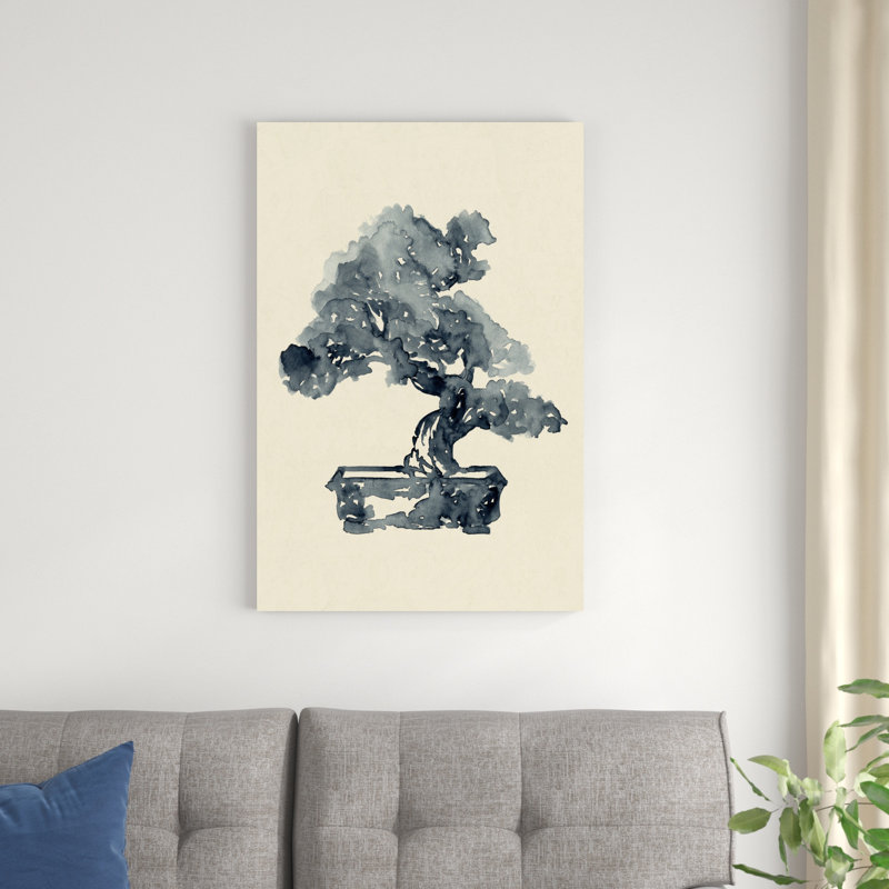 «Indigo Bonsai II» par Jacob Green - peinture sur toile tendue, H 36 po x l 24 po