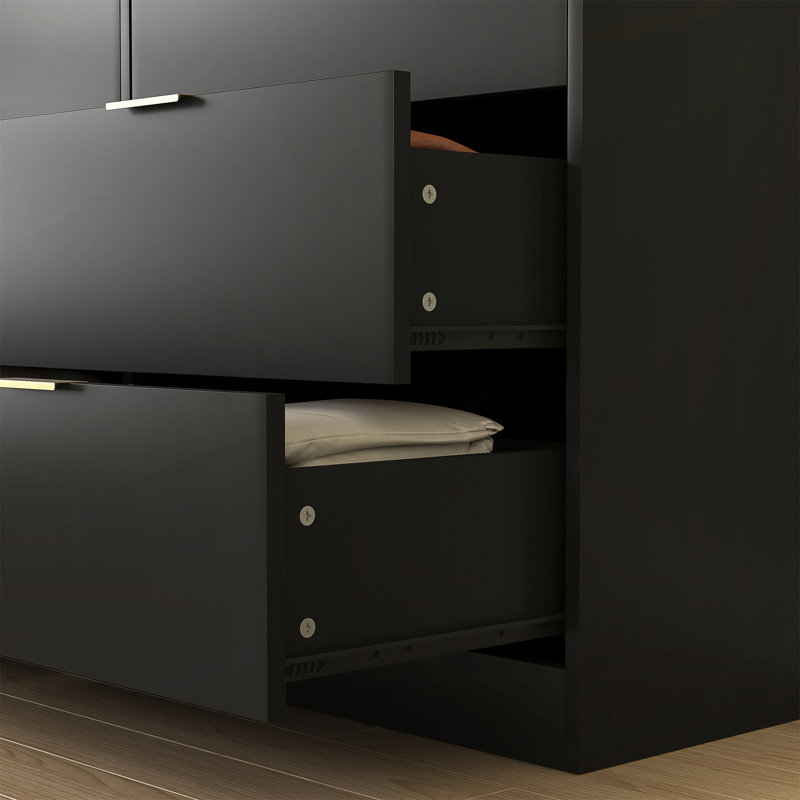 Commode 6 tiroirs, commode pour chambre à coucher, salon, couloir et entrée, Noir