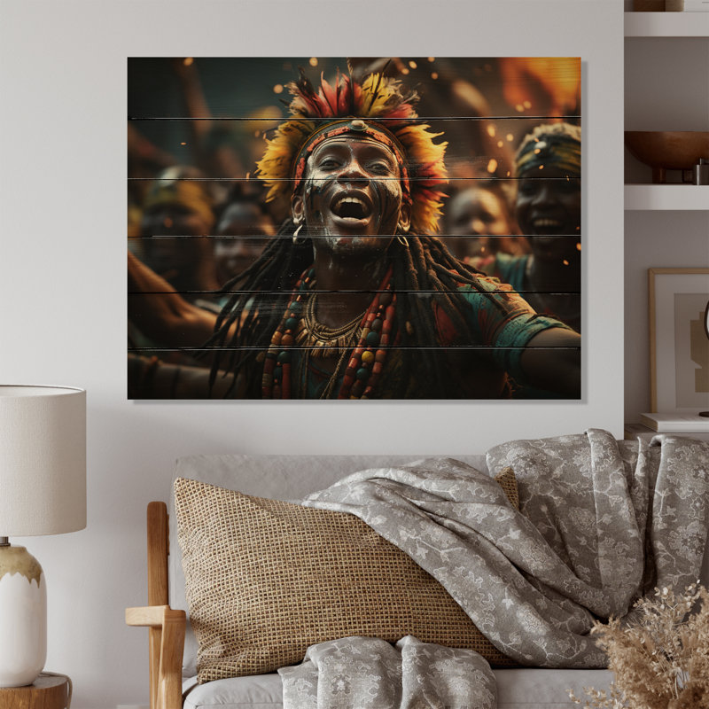 Célébration de la culture africaine II sur bois, H 30 po x l 40 po x P 0,78 po