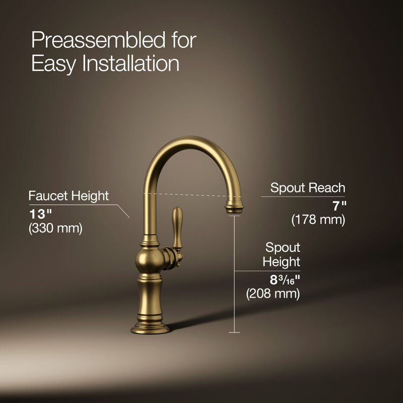 Artifacts® Single-Hole Bar Faucet with Supply Lines, Brushed Brass