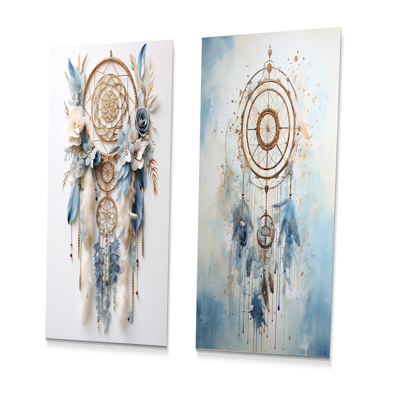 Ensemble de salon mural en métal Tranquility Dreamcatcher blanc et bleu, H 32 po x l 32 po