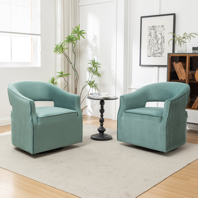 Fumiyo Velvet Swivel Barrel Chair, Green