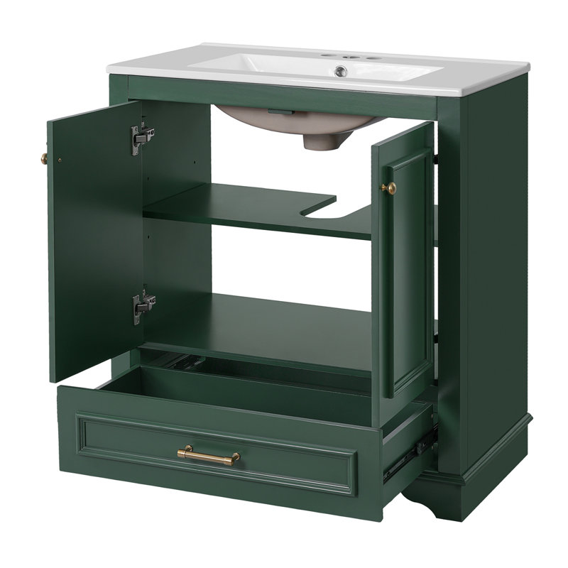  30" Luxurious Bathroom Vanity With Ceramic Sink Bathroom Vanities Cabinet Bathroom Storage Cabinet, Green