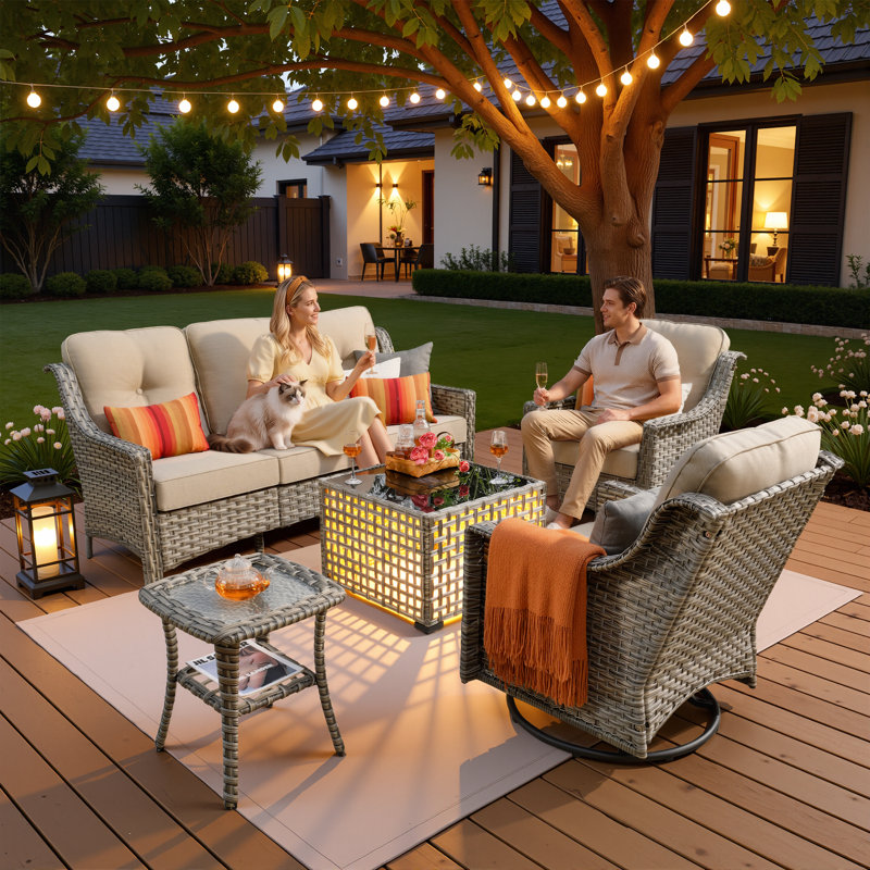 Daliya Wicker 5 - Person Patio Conversation Set with Cushions, Beige
