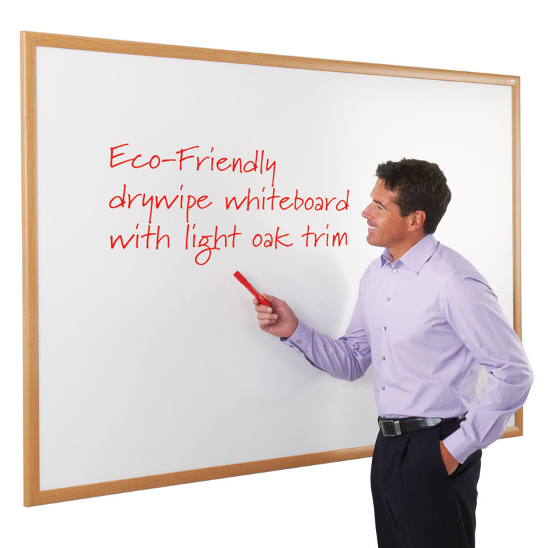 Wall Mounted Whiteboard, 120 cm H x 150 cm W, Light Oak
