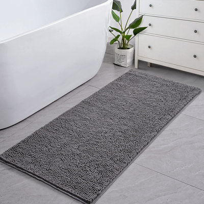 Luxury Bathroom Rug Shaggy Bath Mat 24 X 60 Inch, Washable Non Slip Bath Rugs For Bathroom Shower, Soft Plush Chenille Absorbent Carpets Mats, Gray