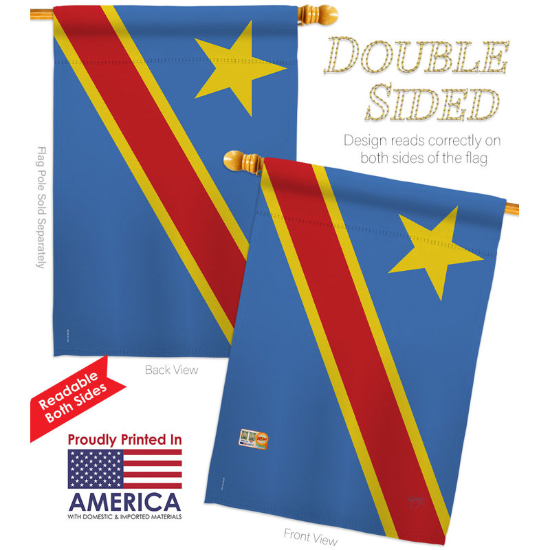 Drapeau de maison en polyester à 3 faces 3 pi 3 po x 2 pi 3 pi Dr. Congo