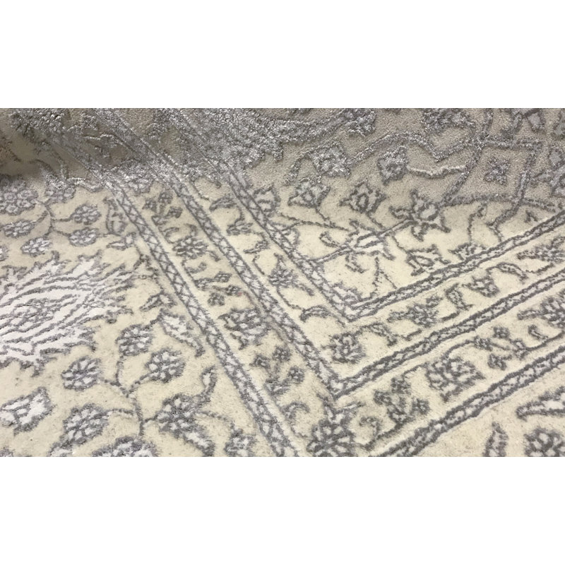 Tapis crème / gris noué à la main de qualité supérieure 8 pi 11 po x 11 pi 10 po One-of-a-Kind