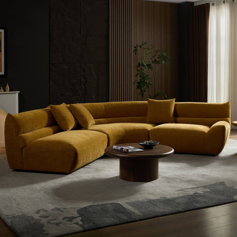 Canapé modulaire incurvé 135,83 po avec 3 coussins décoratifs, Polyester jaune