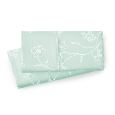 Ensemble de literie Southshore Fine Linens Sweetbrier, coloris vert pastel à fleurs blanches, 100 % coton à fibres longues, satin 300 fils, 2 taies d'oreiller, format Queen/Standard