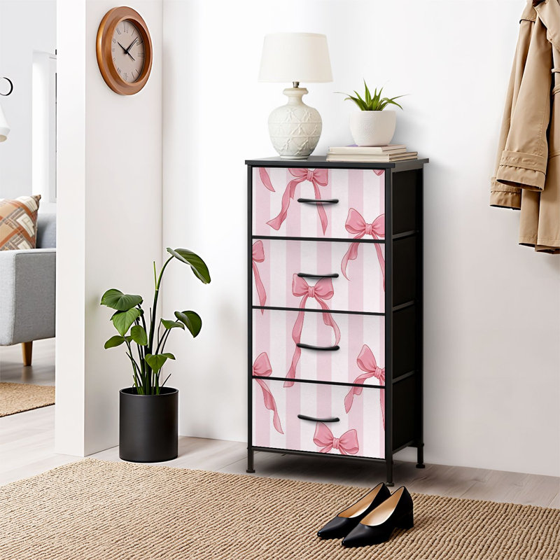 4 Drawer Dresser for Bedroom, Narrow Chest of Drawers, Wooden Top and Study Iron Frame 18"x37.5"-(WxH)
