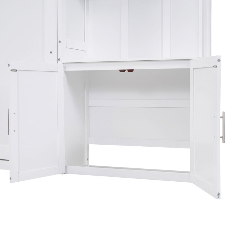 Lit double avec plusieurs tablettes de rangement et armoire, blanc - Combinez la fonction élégante dans la chambre à coucher