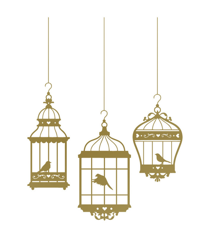 Adhésif décoratif jolies cages à oiseaux, H 48 po x l 37 po x P 0,01 po, Or