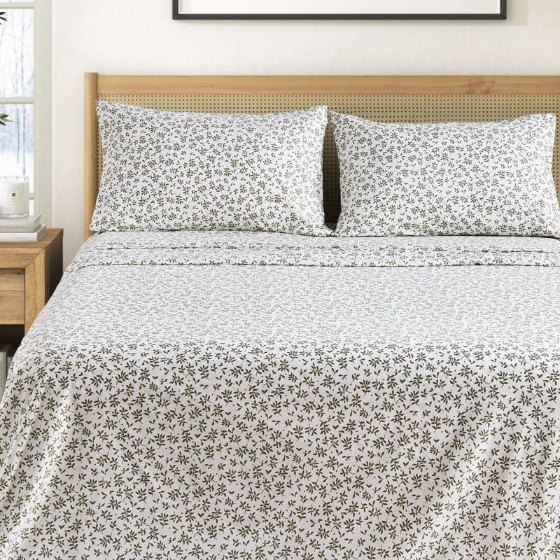 Soft Printed Microfiber Sheet Set, Full Sheet Set with 2 Pillowcases, Vines Green