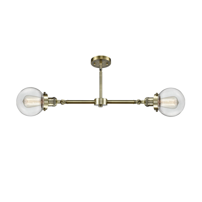 Clementina 2 - Light Kitchen Island Pendant, Clear, 6 Watt Vinage LED Bulb, Antique Brass