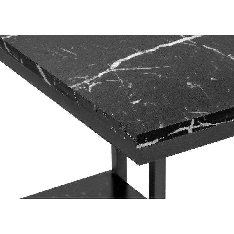 Table d'appoint avec base en métal noir et stratifié rectangulaire aspect marbre pour le salon