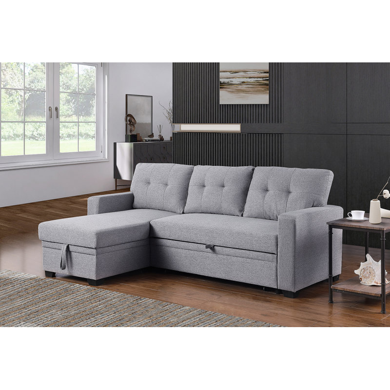 Canapé modulaire rembourré avec méridienne, Lin gris pâle