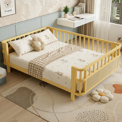 Lit plateforme double en bois pour enfants avec garde-corps, lit double en fer avec garde-corps, convient aux filles et aux garçons