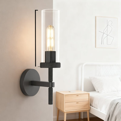 Applique murale en laiton avec design moleté et abat-jour en tube de verre, compatible avec les ampoules E26, idéale pour le meuble-lavabo de salle de bain, le salon, la chambre à coucher et le couloir